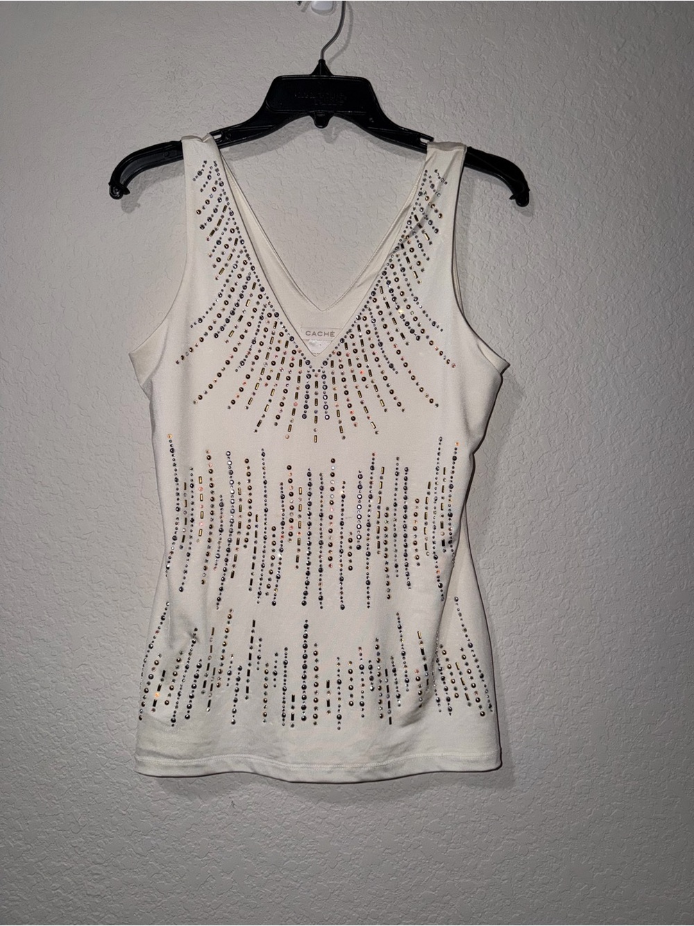 NWT Cache White Embellished V-Neck Tank Top
